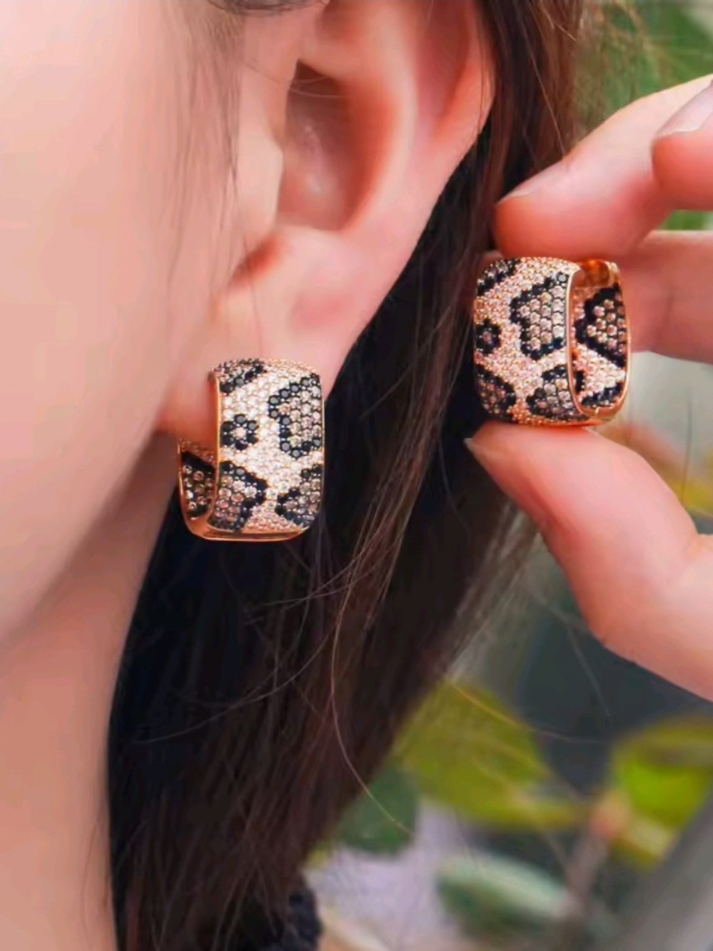 Gold Leopard Pavé Hoop Earrings - Women Jewelry